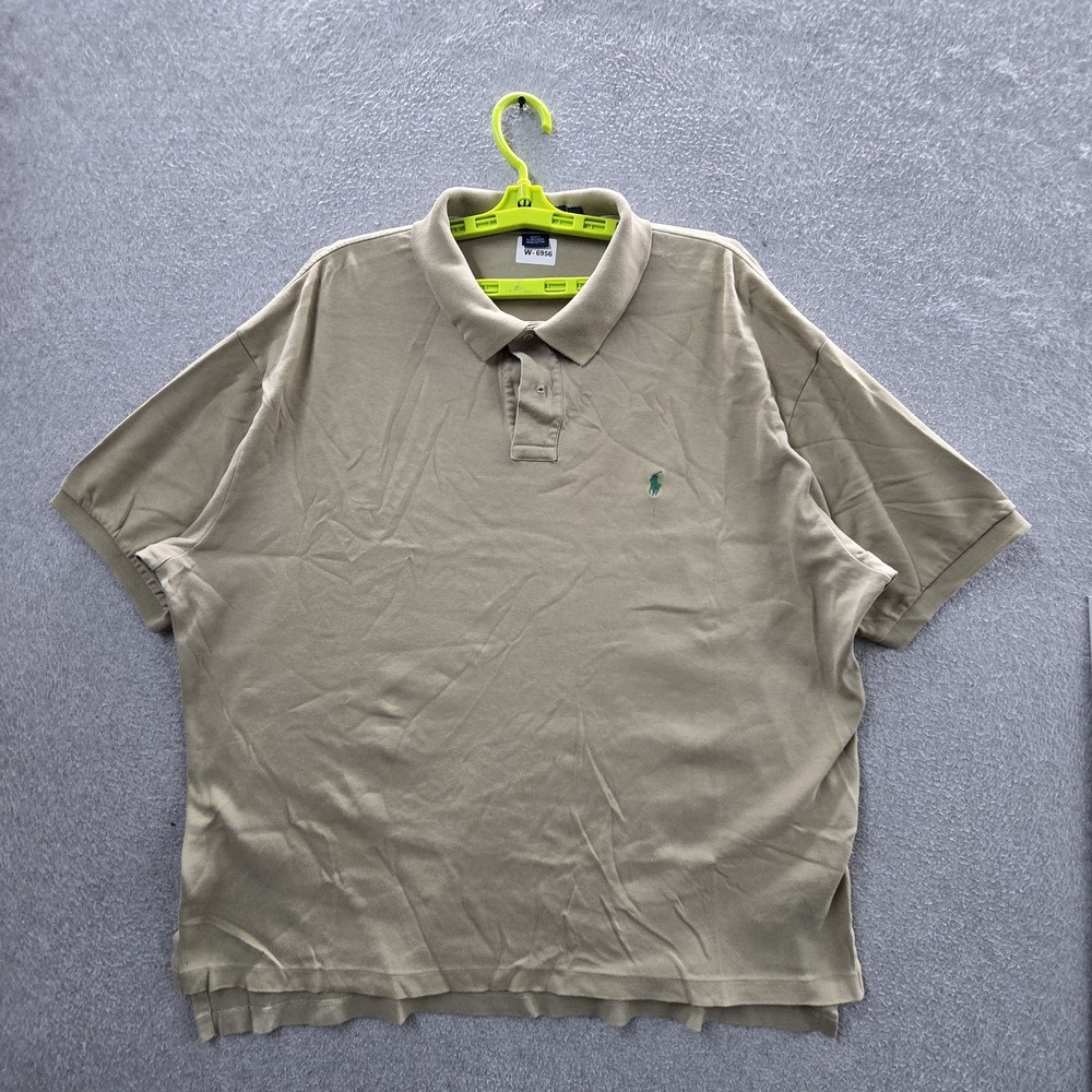 Polo Ralph Lauren Men Polo 2XL Beige Embroidered Polo Shirt Button Short Sleeve